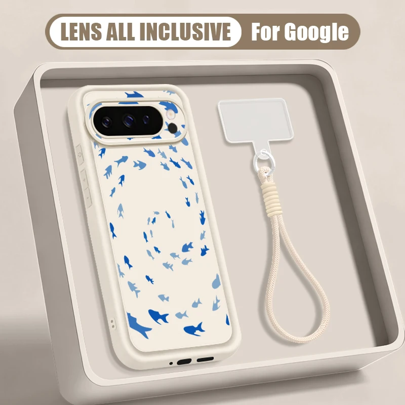 Humpback Whale Print Wrist Strap Lanyard Case For Google Pixel 10 9 8 7 Pro 9A 8A 7A Pixel 9 10 Pro XL Soft Silicone Phone Cover view 2