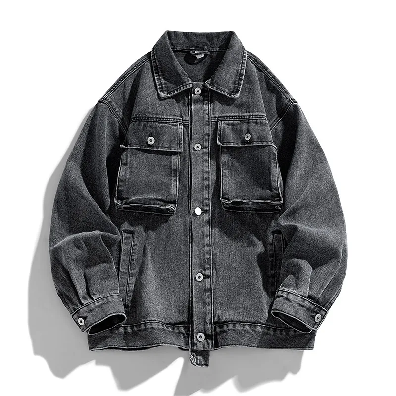 

Men's Jacket Retro College Style Jackets Autumn New Denim Jacket High Cotton Trendy Brand Korean Jacket Pocket High Quality Coat