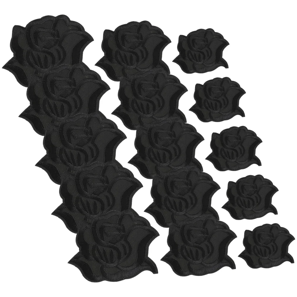 

15 Pcs Black Rose Patch Clothing Repair Patches Sewing Tool Iron for Girls DIY Flower Home Applique Nail Stickers