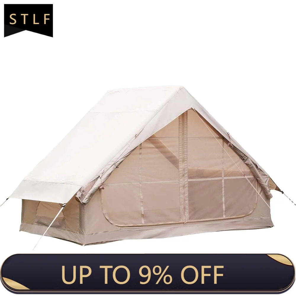 Inflatable Tent 3-4 Person 4-Season High Waterproof Oxford Fabric with Hand Pump Mosquito Net Party Camping Tent with Carry Bag