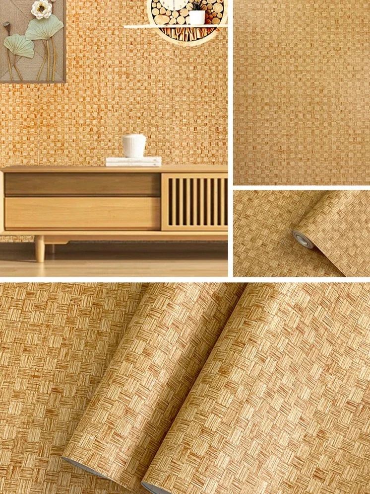 Self Adhesive Wallpaper Bamboo Woven Wallpaper Bedroom Living Room Dining Room Study Background Wall Furniture Cabinet Stickers
