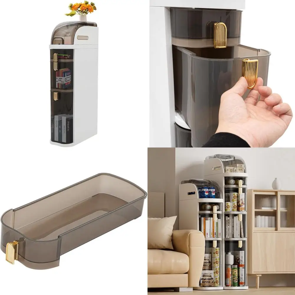 

modern 3-tier rolling bathroom storage cabinet with polypropylene shelves in white and clear brown