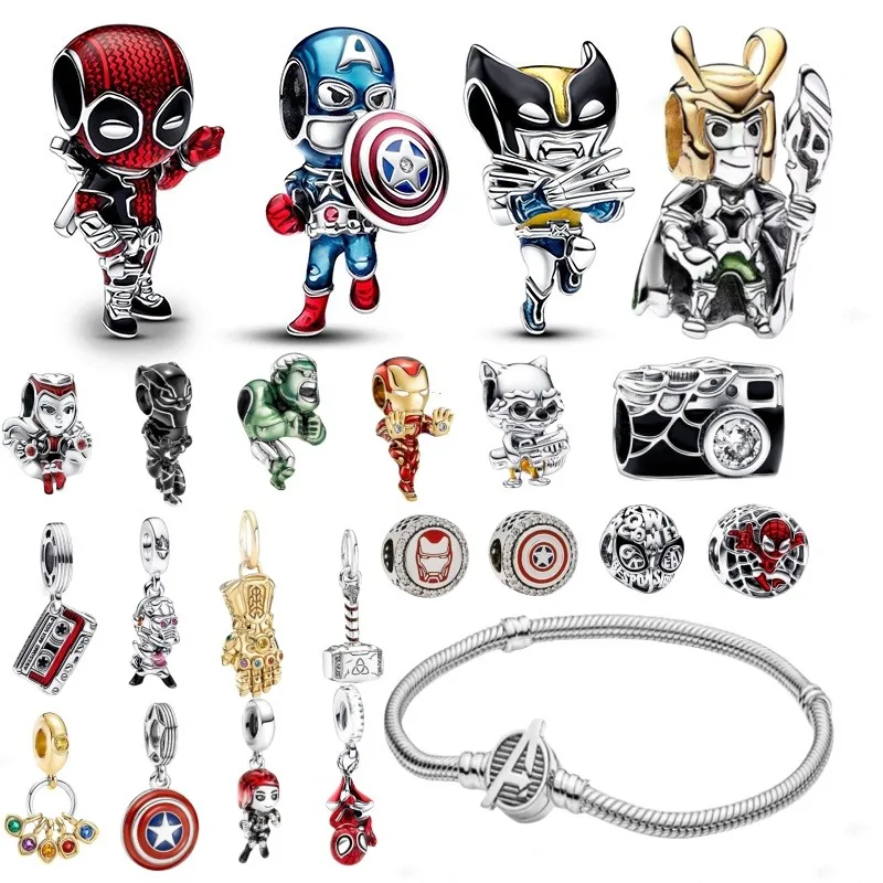 Disney Marvel Deadpool Jewellery Findings Loki Avengers Charm Chain Beaded Fit Original Pandora Bracelet DIY Ladies Jewelry Gift