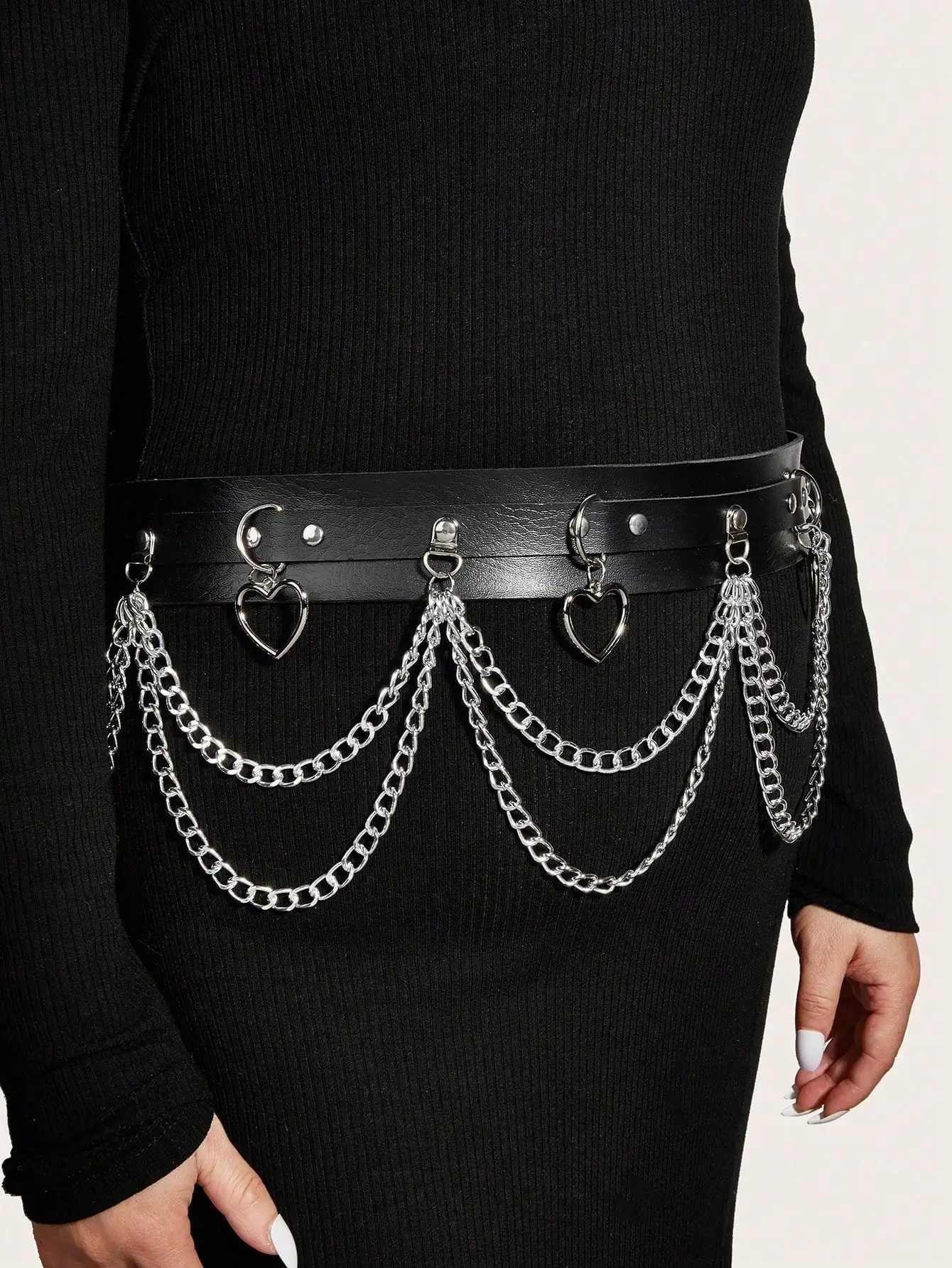 HERSHINE Women's Fashion Plus Size Heart-Shaped Chain Decorated Belt, Y2K Gothic Punk Harajuku Rock Hip Hop Style，spring，summer