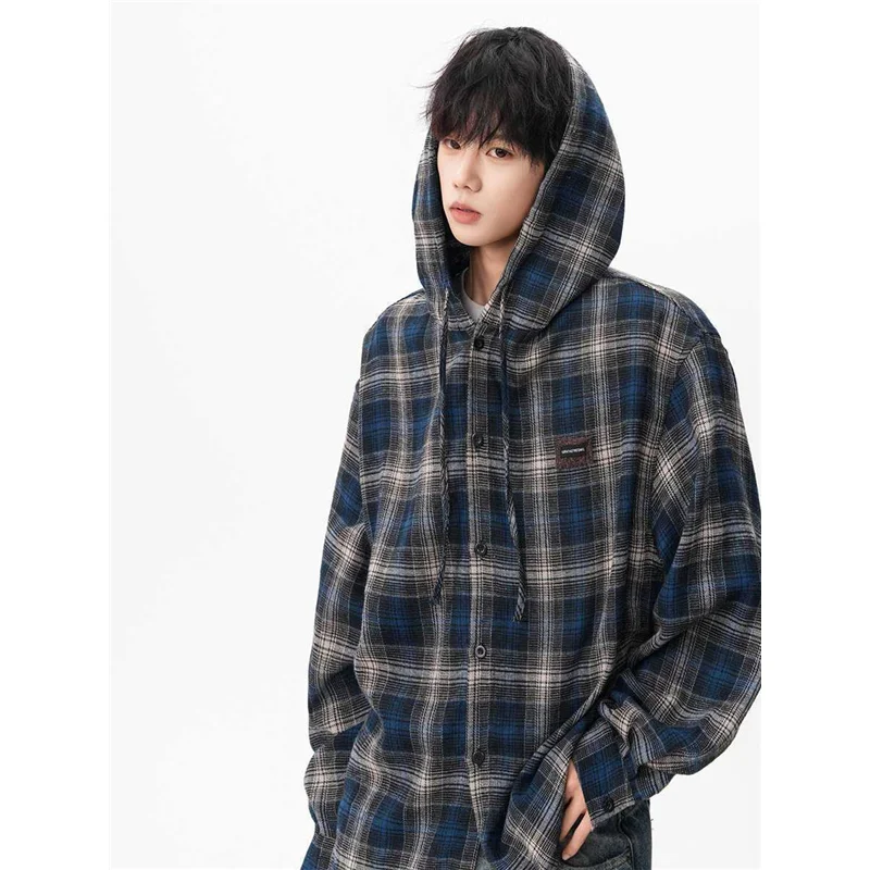 

American Plaid Hooded irt Jaet Men's Spring Autumn New Trend Loose Casual Couple Match Haome irt Cleanfit Sle