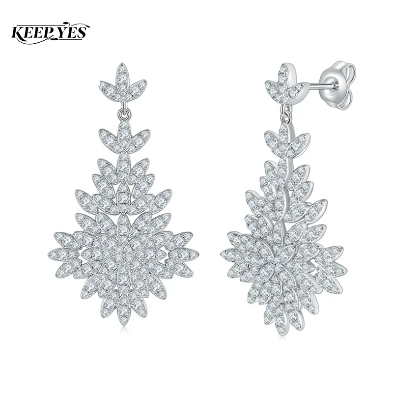 KEEP YES Leaf-shape Stud Earrings 925 Sterling Silver Jewelry 1.62 Carat Diamond Moissanite Ear Stud for Women Wedding Gift