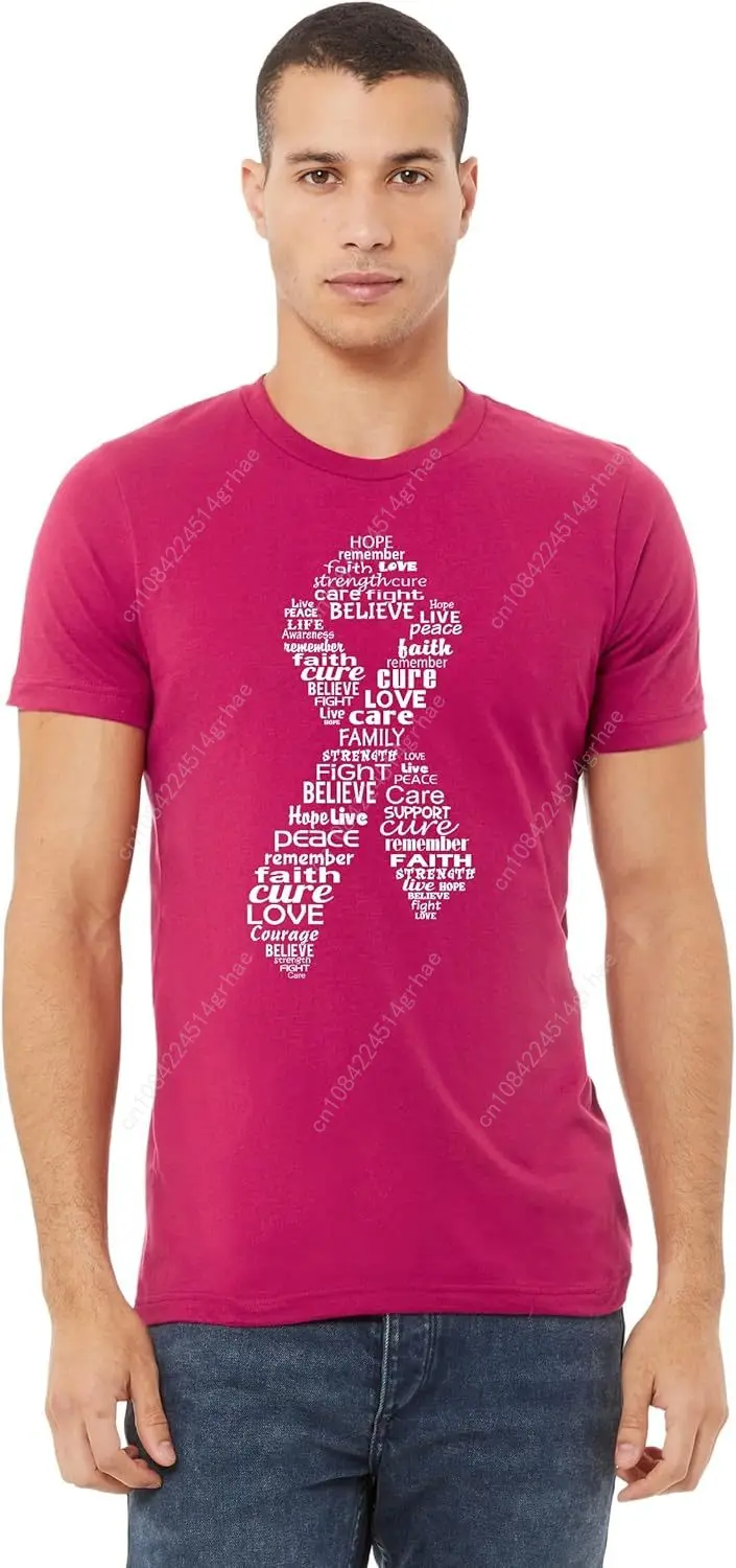 Promoción y más allá de la conciencia del cáncer de mama Camiseta con cinta rosa para hombres Camisas contra el cáncer de mama