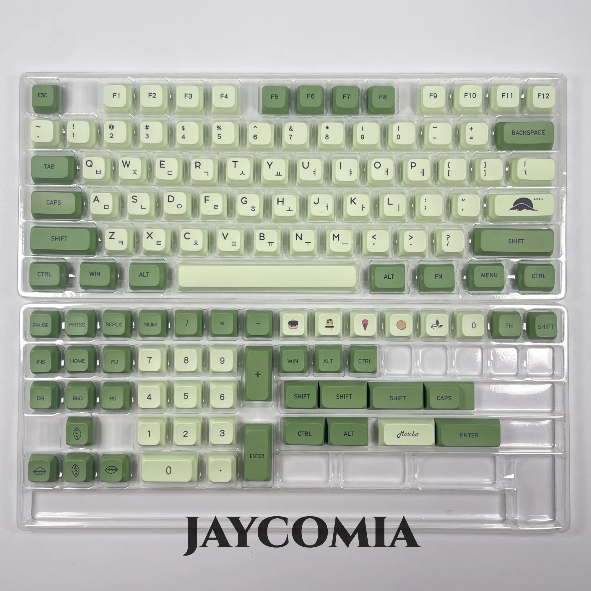 XDA-Profile Matcha Keycaps, Inglês, Russo, Coreano, Japonês, PBT Dye Sub, 127 Keys for Gaming Mechanical Keycaps, RK61, GK68