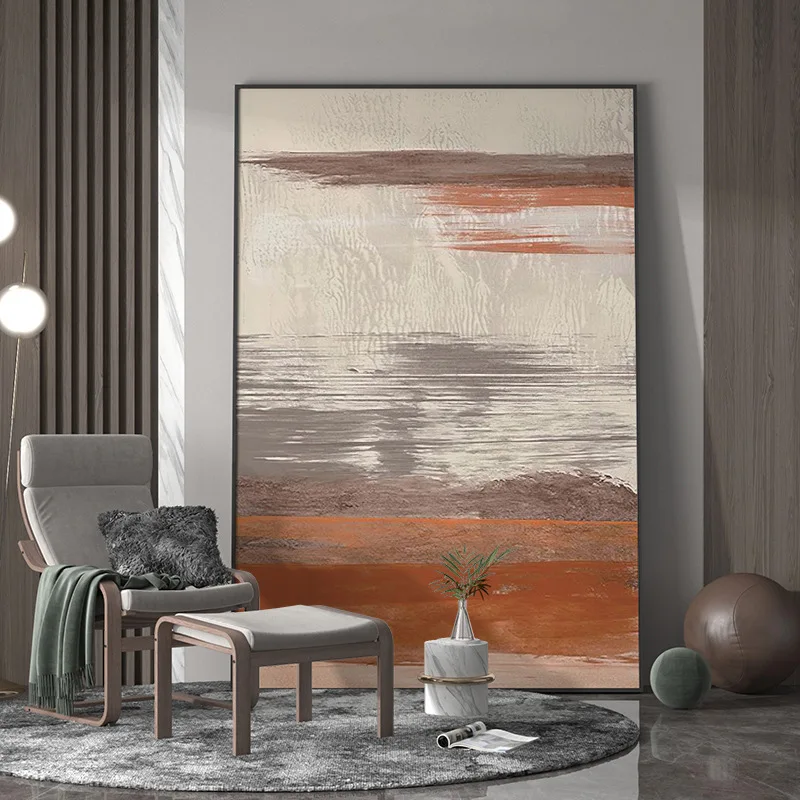 Modern living room entrance decorative painting abstract orange wall minimalist floor large canvas painting