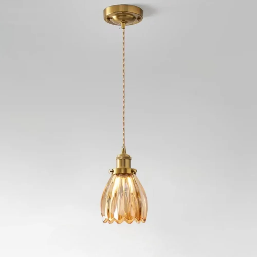 Creative Nordic Brass Glass Restaurant Flower Pendant Light, Modern and Simple Bedside Bar Counter Fresh Pendant Light