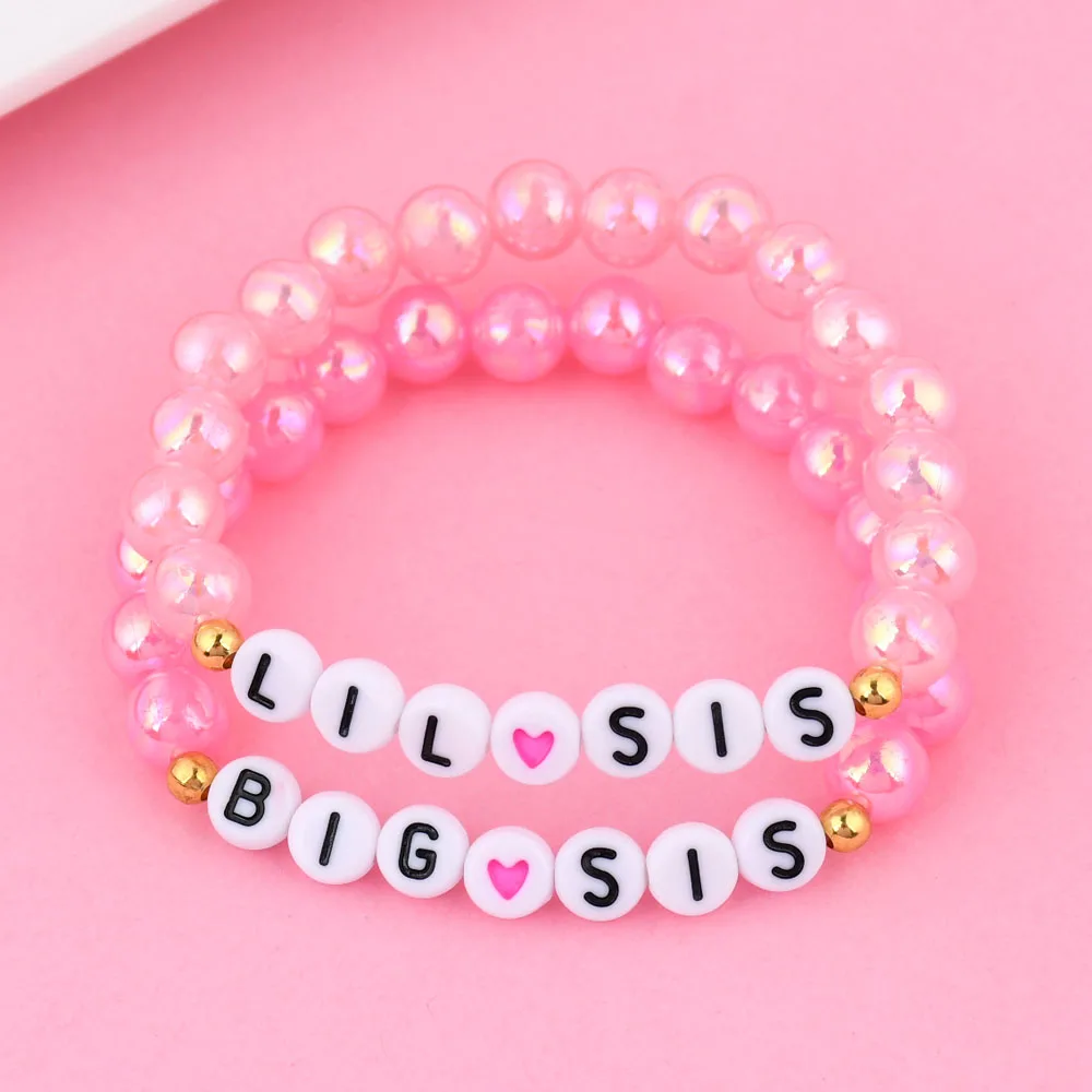 2 Teile/satz Bunte Perlen mit „Kleine Schwester und Große Schwester“ Perlenarmband BFF Freundschaftsschmuck Geschenke für Mädchen