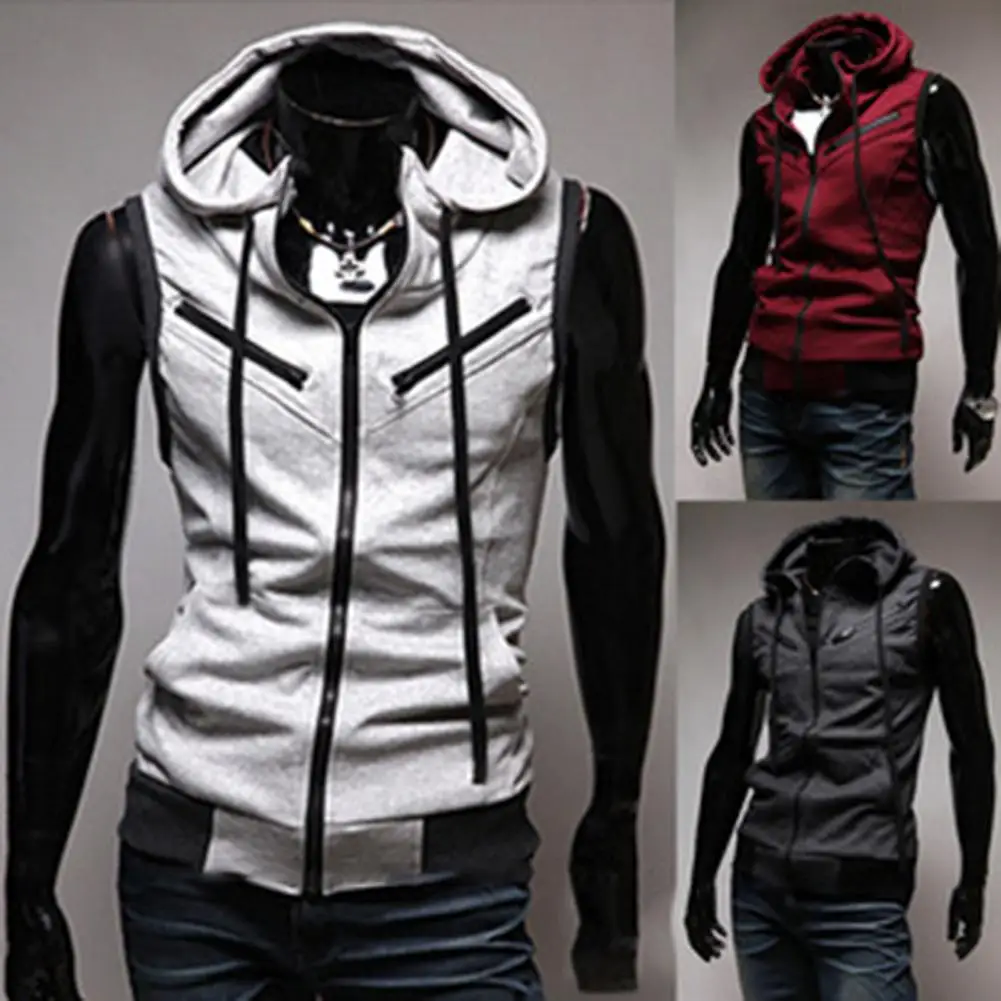 Men Sports Hood Vest Fitness Gym Sports Running Training Hooded Vest 2024 Autumn New Waistcoat Sleeveless Sweatshirt Coat