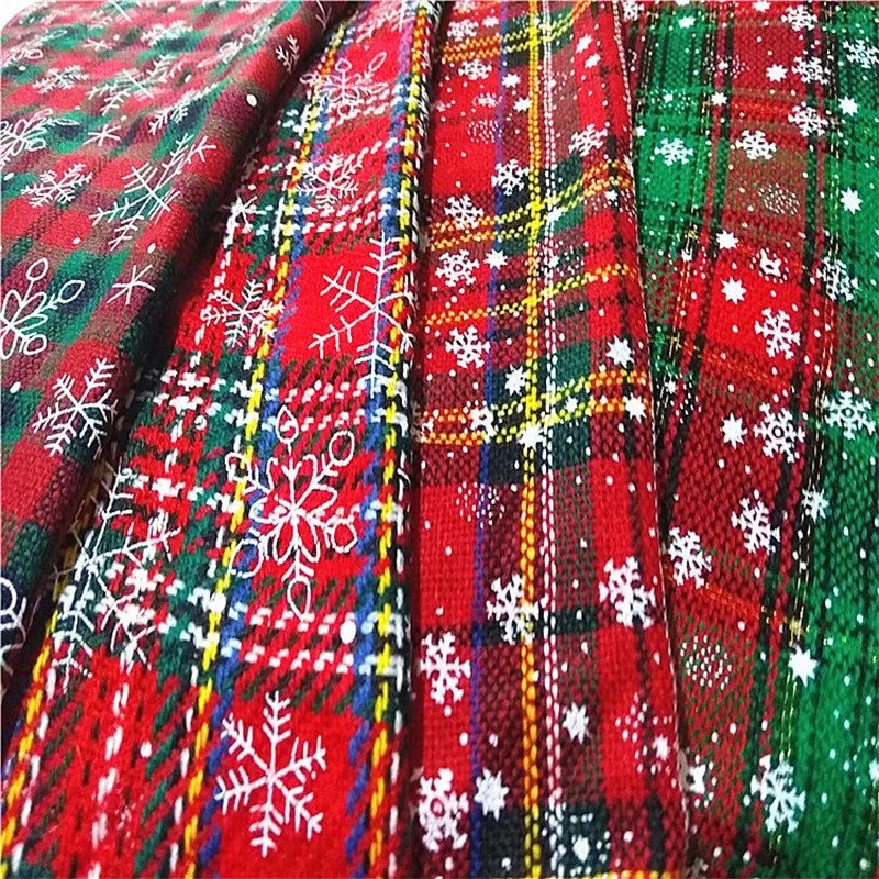 50x50cm Christmas fabric snowflake printing plaid fabric for Christmas decoration DIY Handmade sewing Christmas gift pillow doll