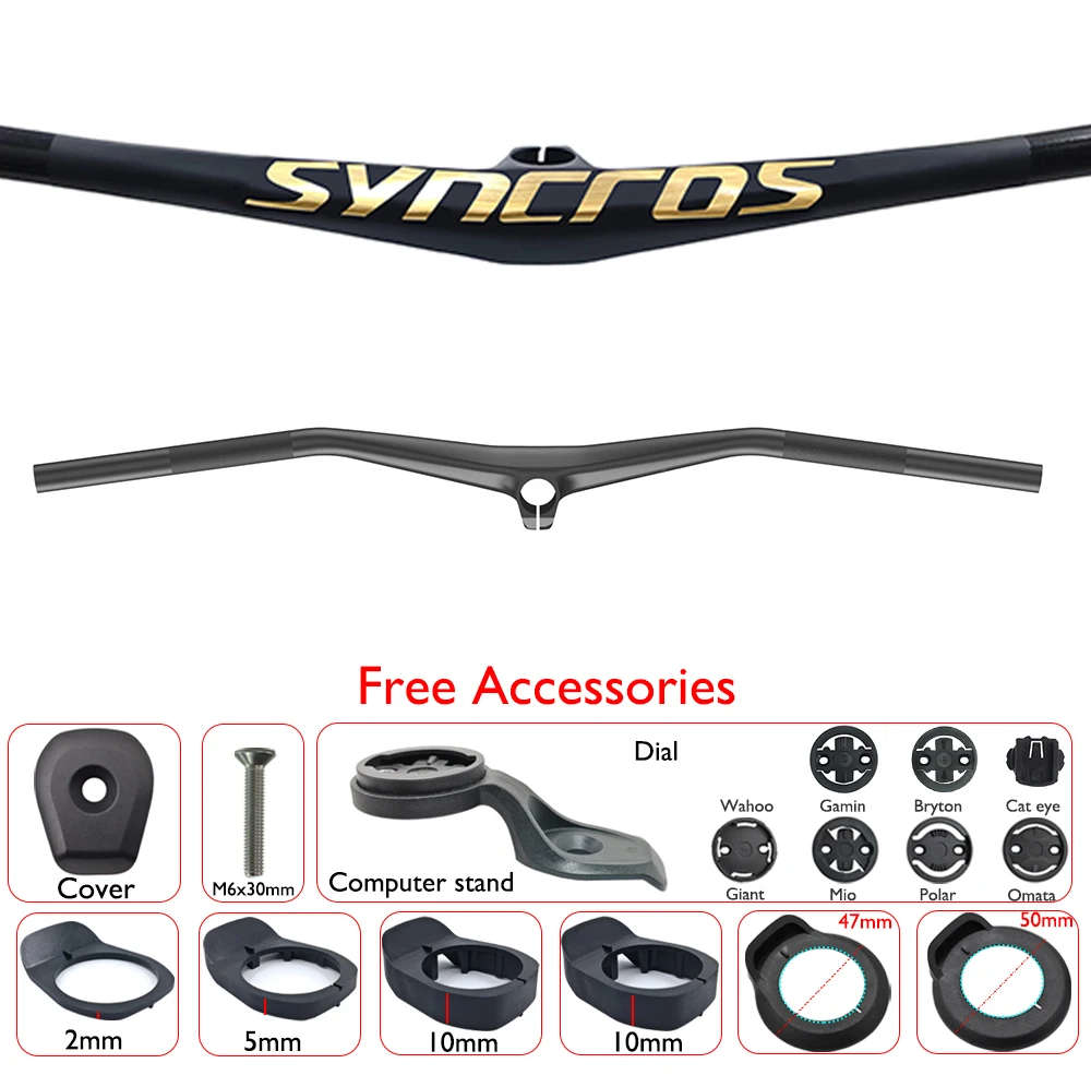 

SYNCROS Hixon iC 1.0 Rise Carbon Fiber Integrated Mountain Bike Handlebar, Lightweight Enduro/XC Bar, 1:1, 28.6mm, 720-800mm