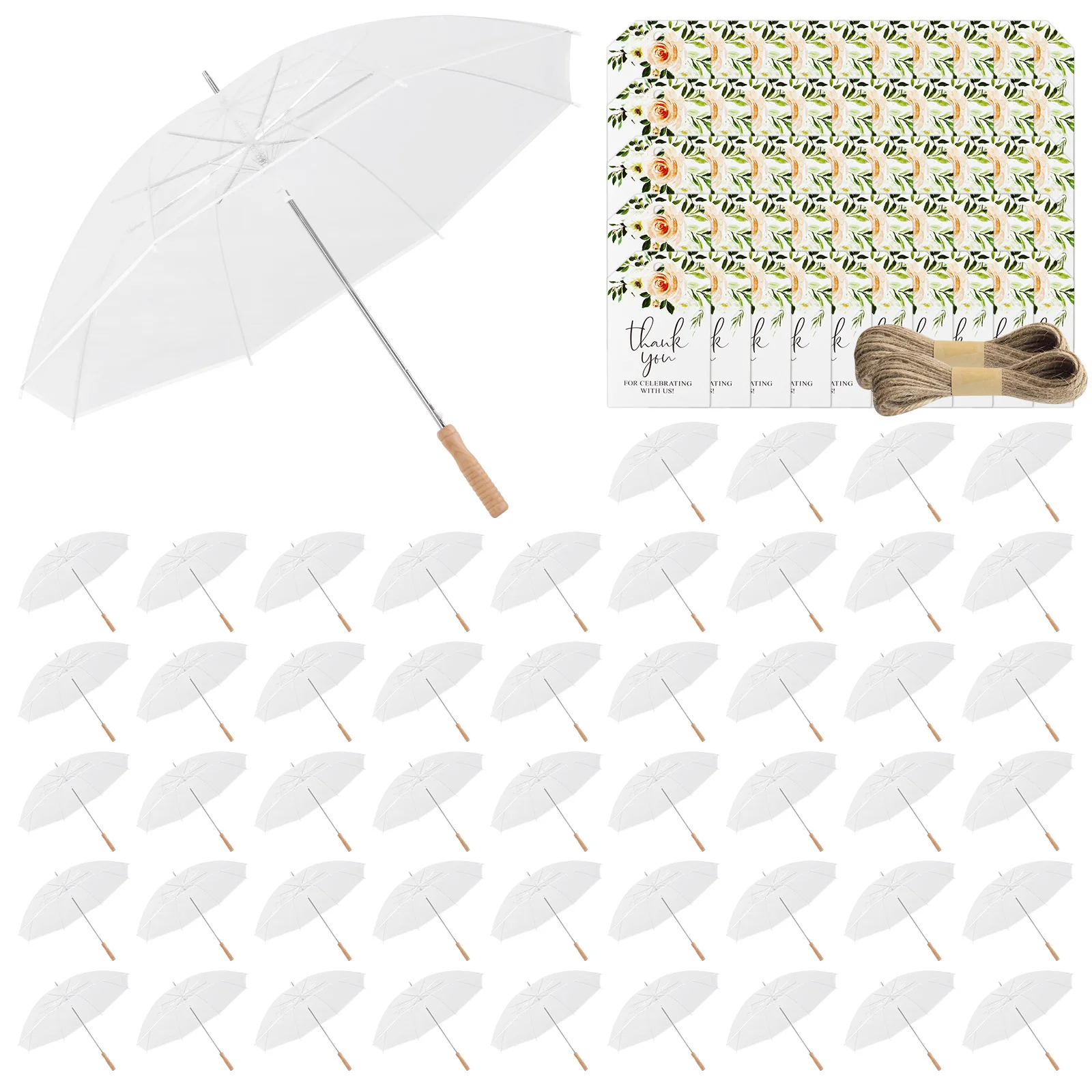

50 Pcs Clear Umbrellas for Wedding Windproof Waterproof Transparent Umbrella Set for Bride Groom Gifts Bridal Shower Party Decor