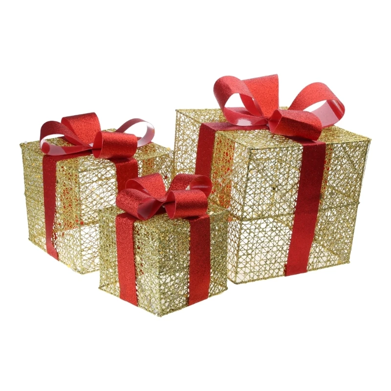 

Set of 3 Christmas Lighted Gift Boxes Decoration with US Plug for Holiday Weddings Yard Indoor Home Decor Art