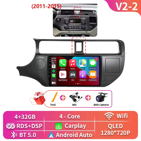 2 Din Android 16 Carplay Auto Voor Kia RIO 4 K3 2011 2012 2013-2017 Autoradio Multimedia Video Player navigatie 4G WIFI BT GPS