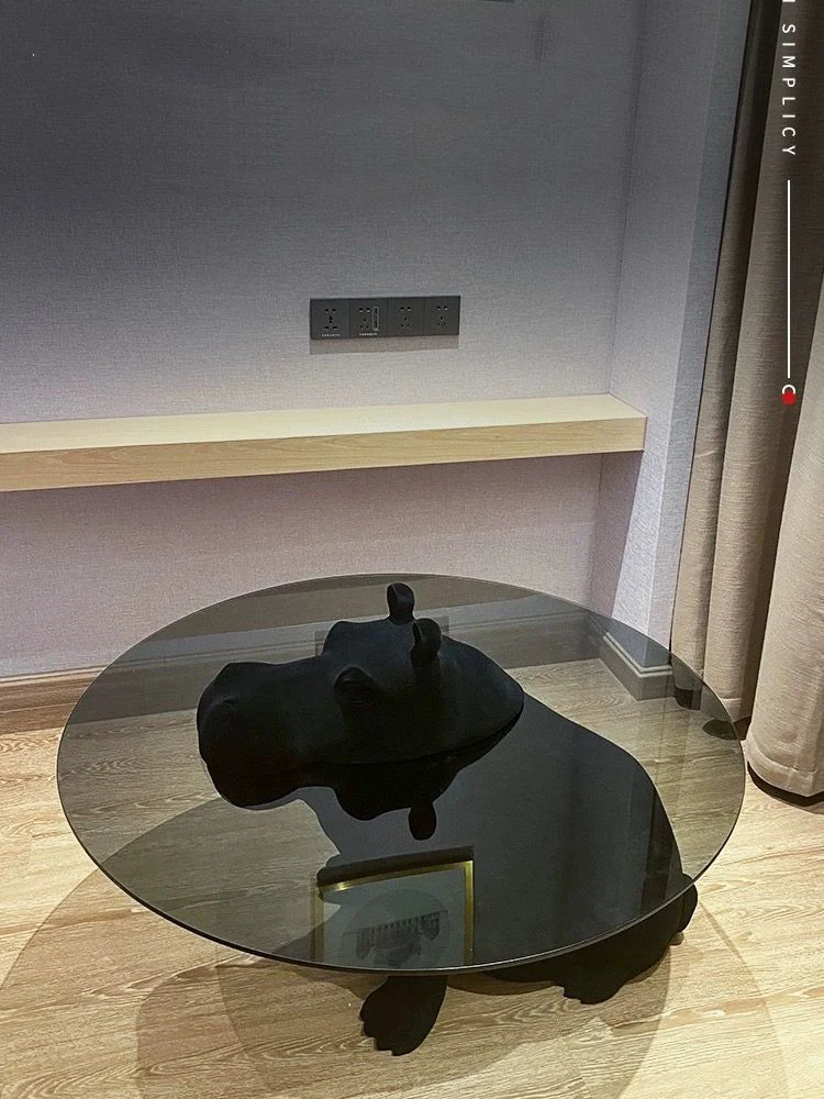Italian Coffee Table Minimalist Circular Glass Creative Animal Hippopotamus Coffee Table Living Room Home Reception Room Round T