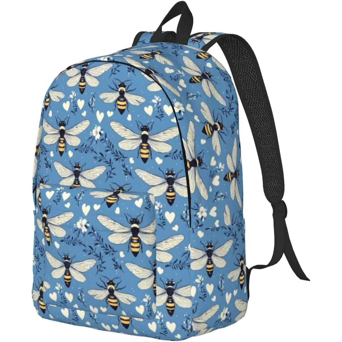 

Дорожный рюкзак для женщин и мужчин, синий растительный принт пчелы, холст, простой современный рюкзак, сумка для пеших прогулок