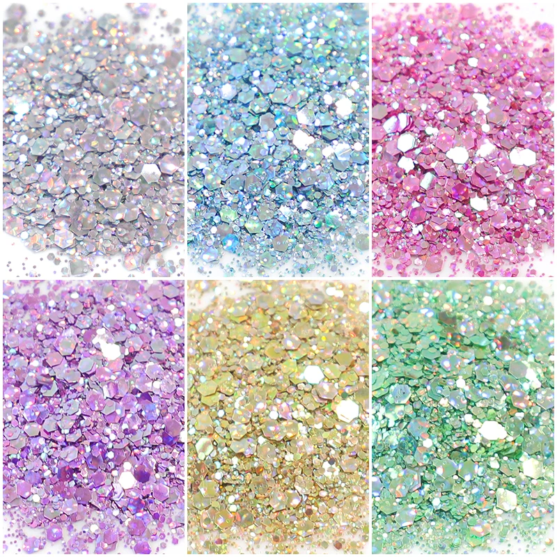 4g Sparkly Dot Laser Nail Art Glitter Bright Holographic Sequins Mirror Chunky Flakes 3D Mixed Paillette Manicure DIY Supplies