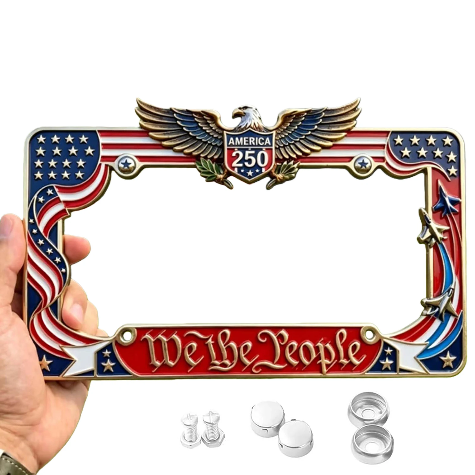 1/2pcs American Specifications License Plate Holder Selected American Flags With Screws Car Decoration Aluminum Alloy Car - view 2