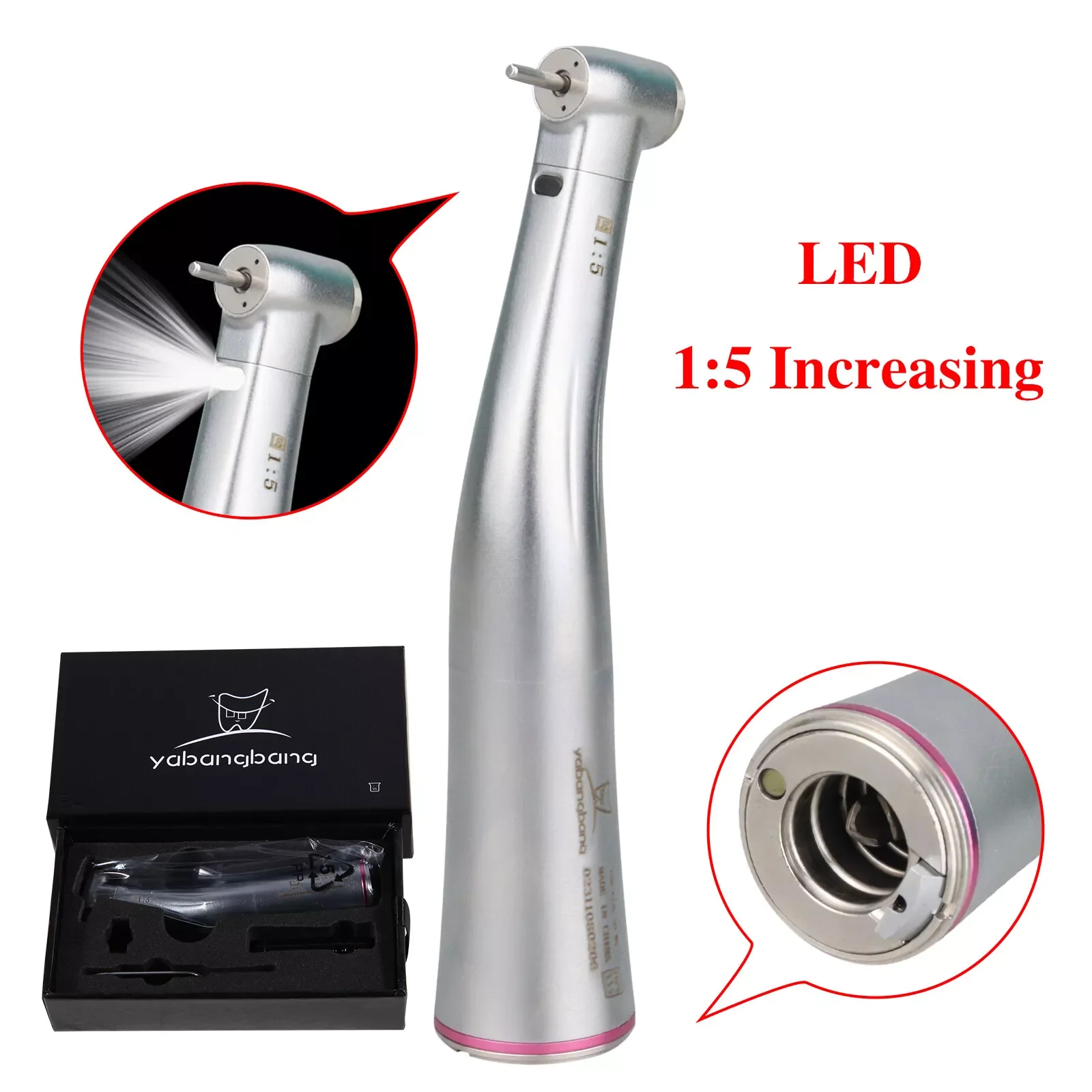 X95L Dental Against Contra Angle 1:5 Increasing Speed Handpiece LED Fiber Optic Handpiece Inner Water Red Ring Fit Nsk