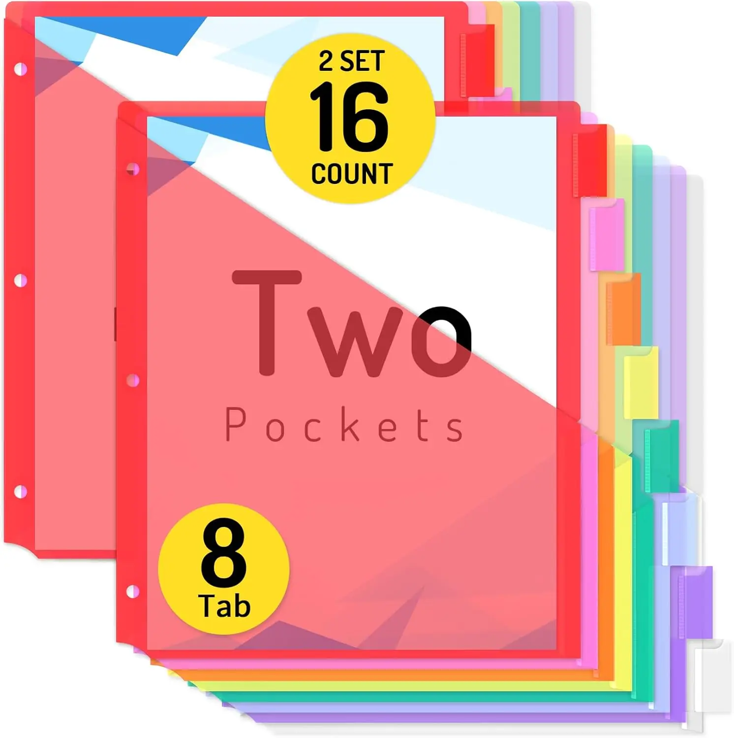 

16 Dividers with Pockets, 8 Tabs for 3 Ring Binder, Multicolor, 2 Sets