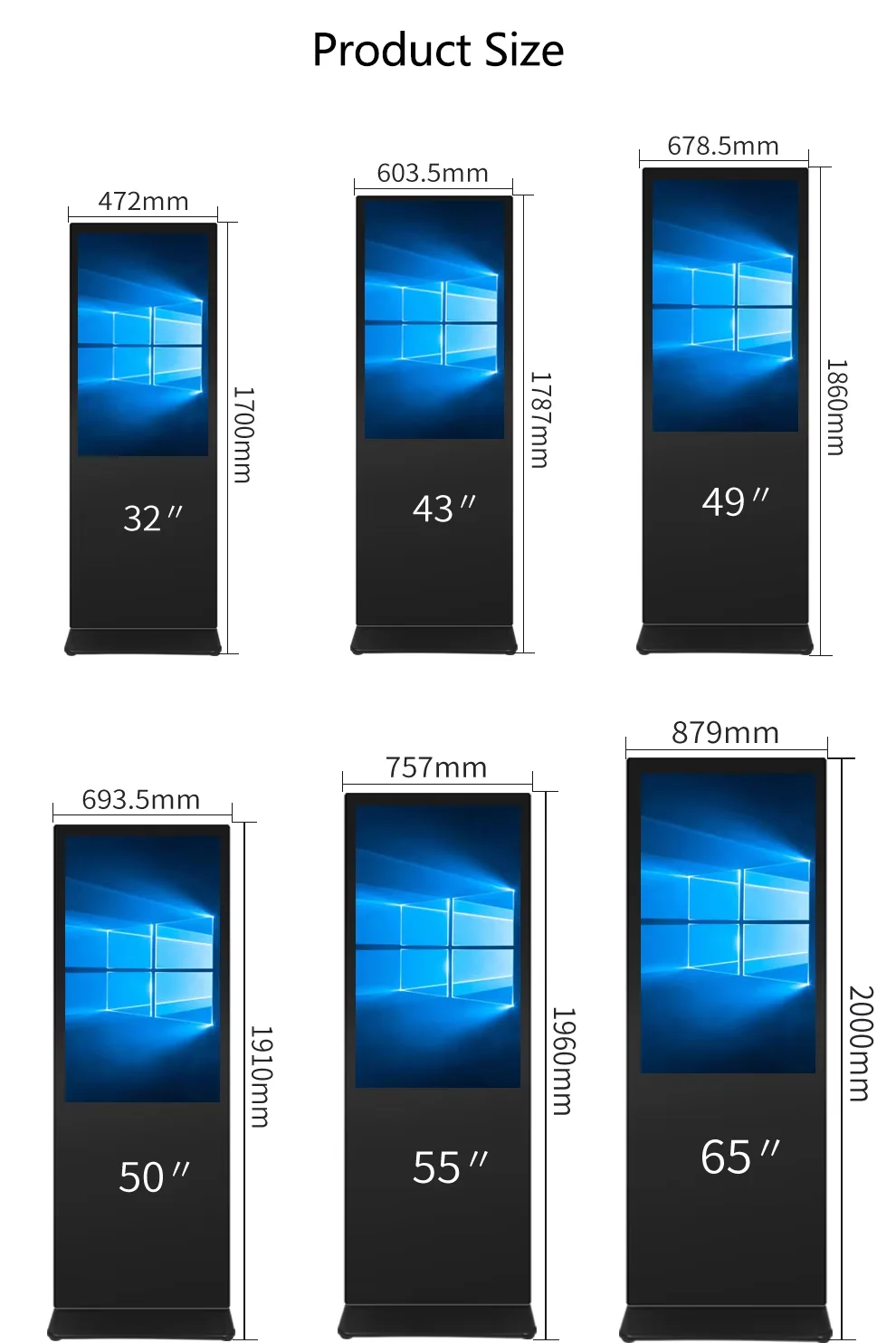 Multiple Sizes Hanging Wall-Mounted Advertising Machine Display LCD Smart TV HD Screen Network Android Digital Signage
