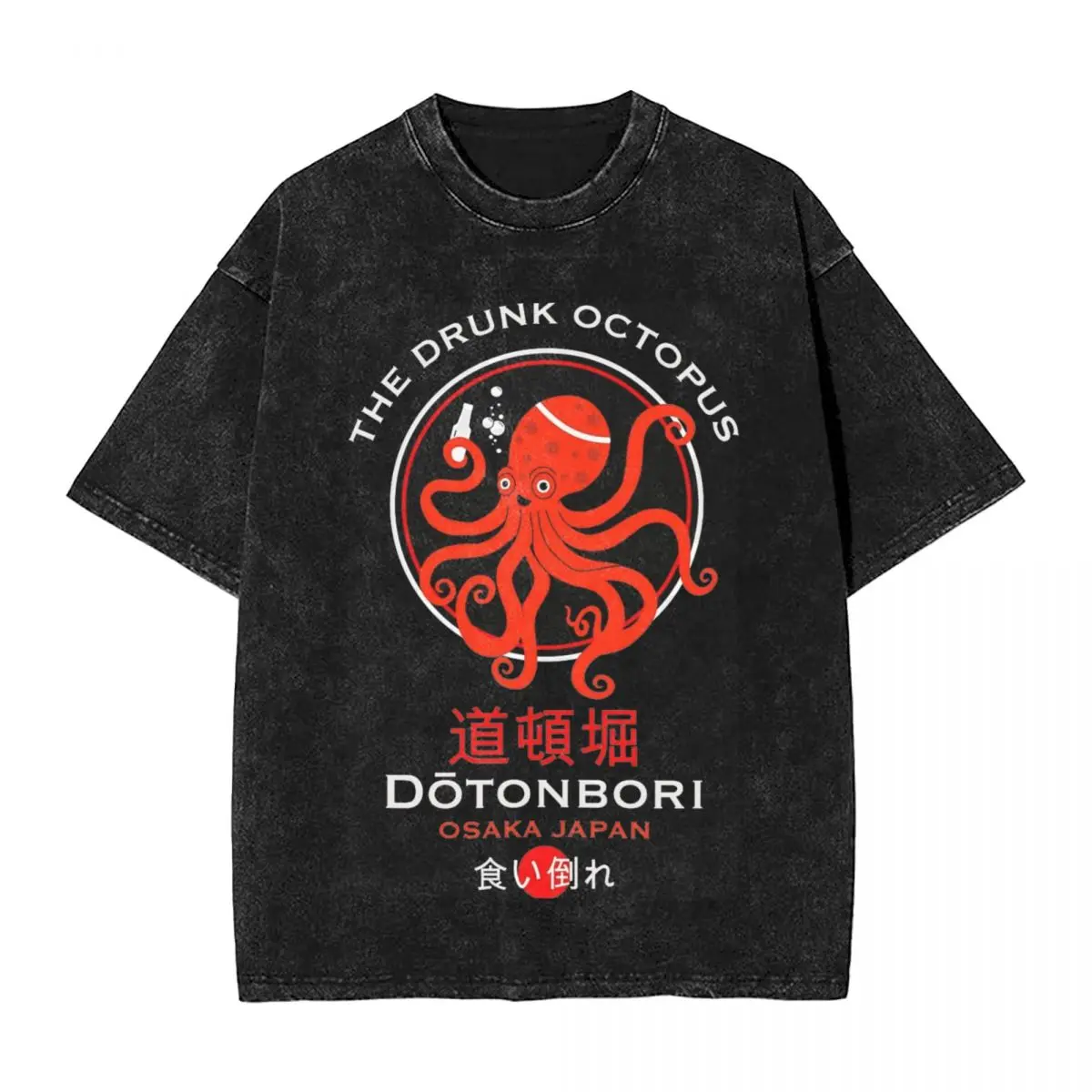 Osaka Dotonbori Drunken Octopus T Shirt Japanese Style Street Food Lover T Shirts Short-Sleeved Tops Cotton Big Size Top Tees