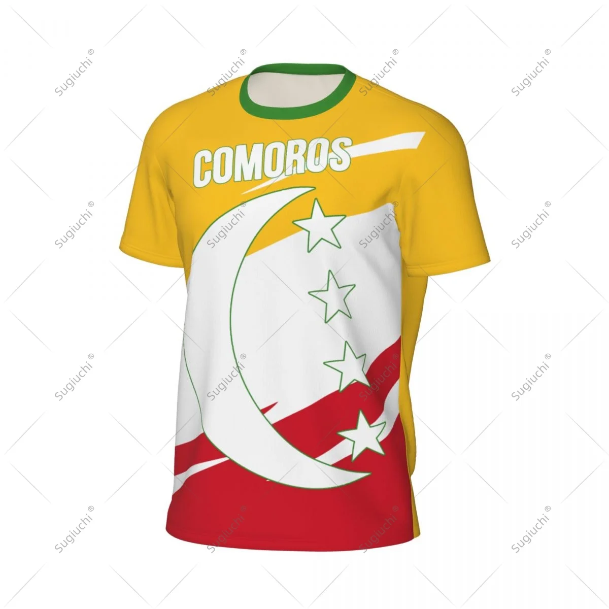 Comoros Flag Men Sports T-shirt Women Tees jersey for Soccer Football Running Bike Tennis Fitness Fans - view 3