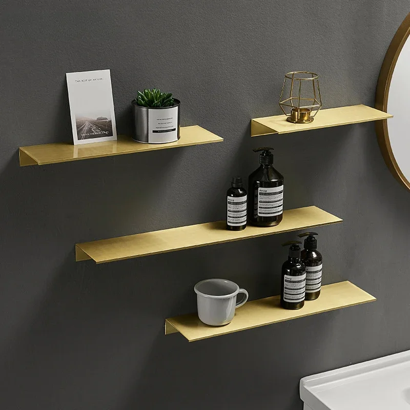 

Brushed Gold Aluminum Shelf Tray Toilet Wall Mounted Cosmetic Organizer Toilet Shower Shower Gel Shelf Bathroom