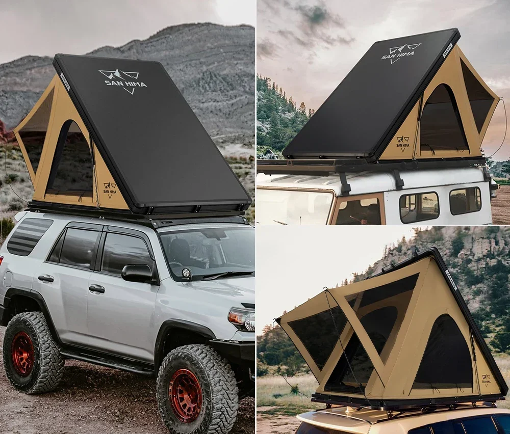 San hima barraca pop-up de alumínio, à prova d'água, slimline, para teto de carro, casca dura, barra de luz led embutida para acampamento 4x4 4wd