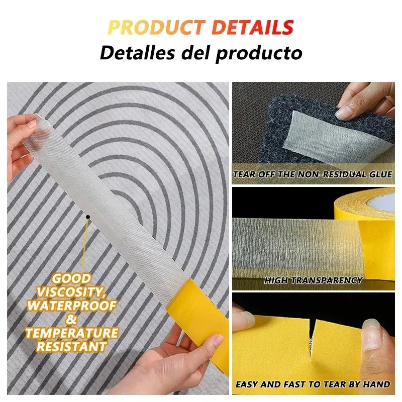 شريط لاصق مزدوج الجوانب رفيع للغاية وقوي، شبكة شفافة شديدة التحمل مقاومة للماء ولا تترك أثرًا، شريط سجادة شبكي قوي