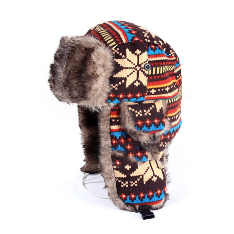 2023 Korean Style Snowflake Pattern Russian Ushanka Hats with Earflap Warm Women Colorful Bomber Hats Ladies Windproof Cap