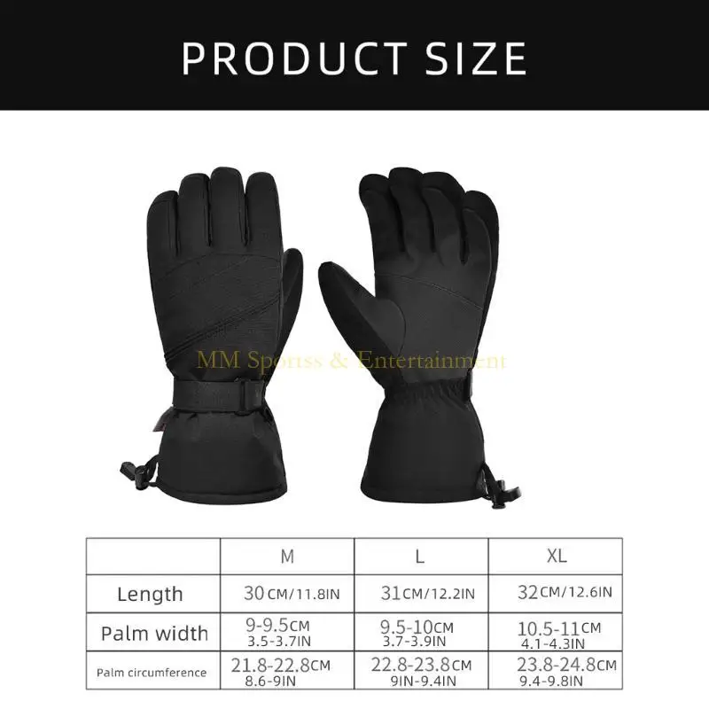 قفازات تزلج 31BE سوداء مقاومة للرياح ومقاومة للماء للمشي لمسافات طويلة والجري وركوب الدراجات والتزلج على الجليد تحافظ على دفء