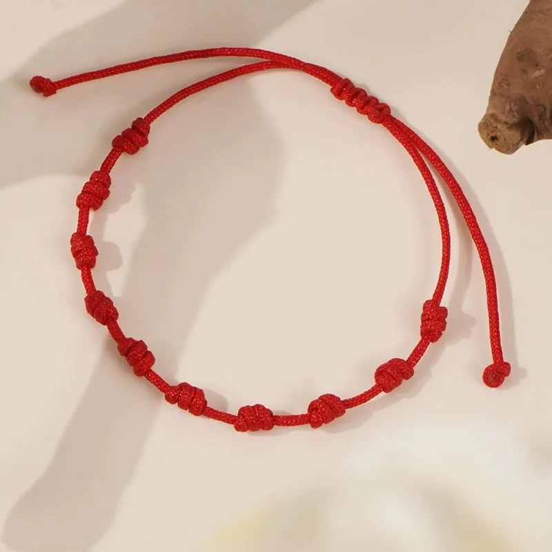Lucky 7 Knots Red Black String Bracelet, Friendship Gift