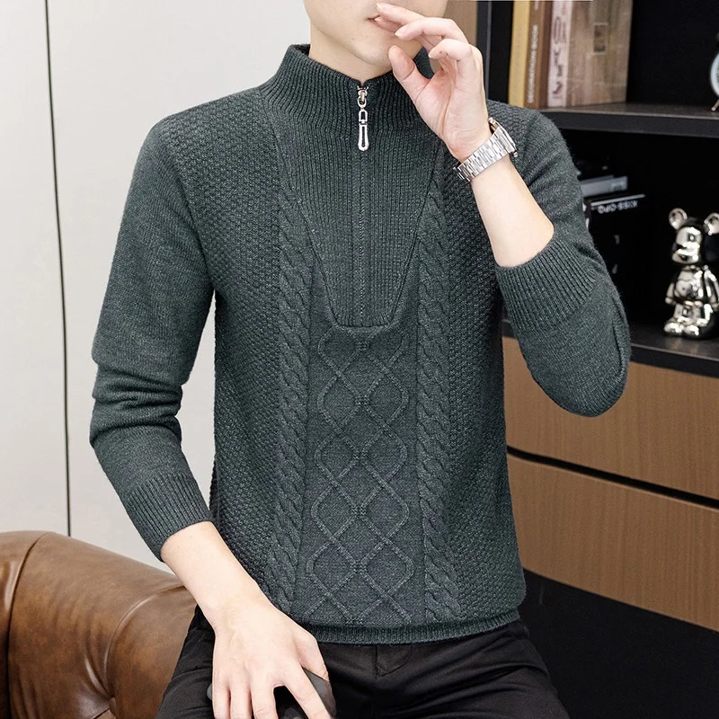 

Men's Casual Faionable Knitted Sweater f Zip round Ne Warm Top Autumn Winter New Sle Youth All-Match Long Sve irt