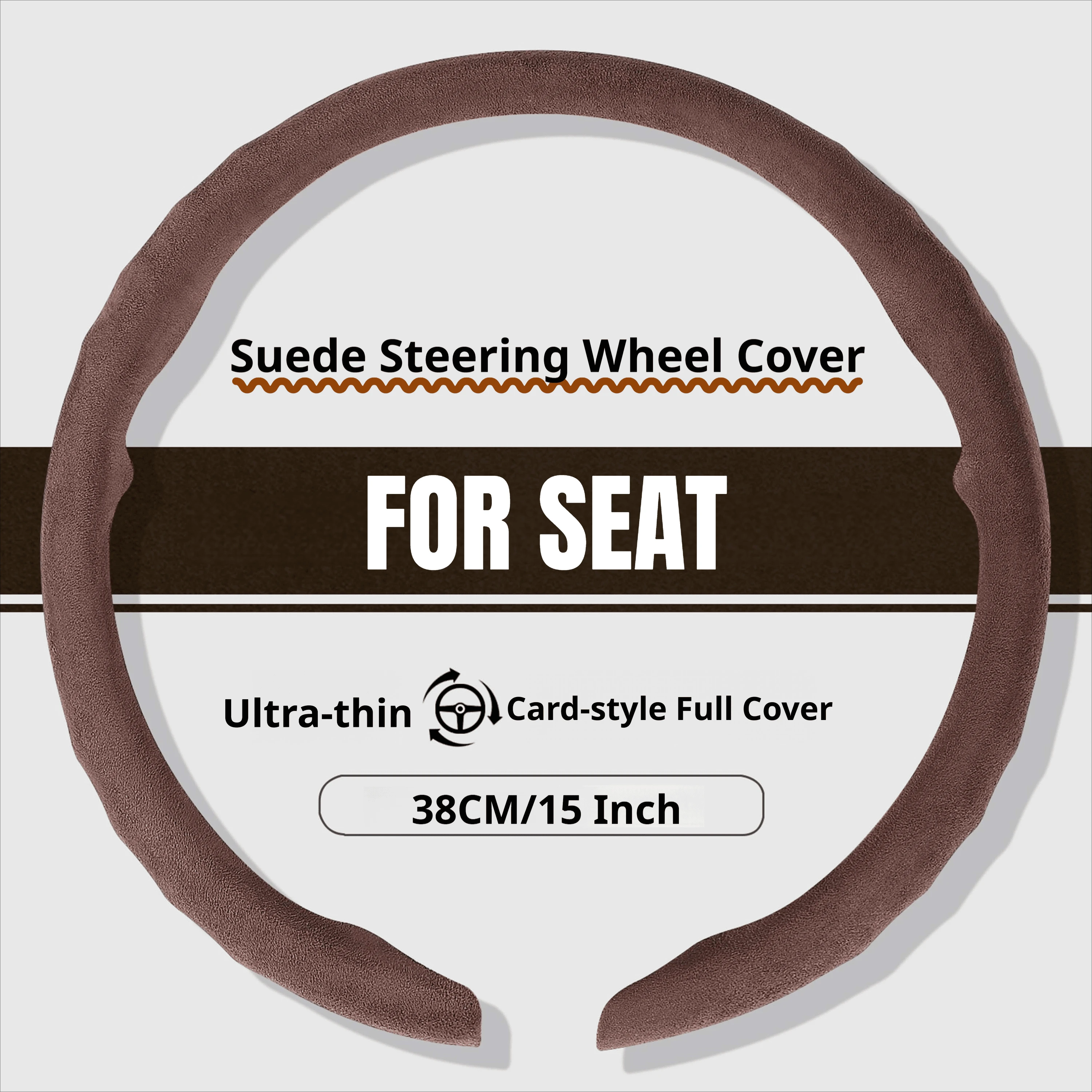 For Seat Ultra‑Thin Suede Steering Wheel Cover Fit Ibiza Leon Arona Ateca Tarraco Mii Formentor Born Premium Car Accessories