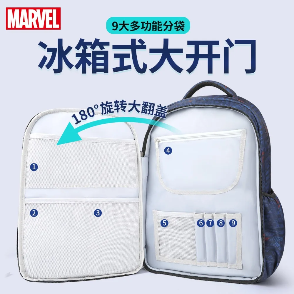 Marvel Children\'s Backpack Refrigerator Style Open Lid Multi Layered High-capacity Trendy and Handsome 3-6 Grade Backpacks Gifts