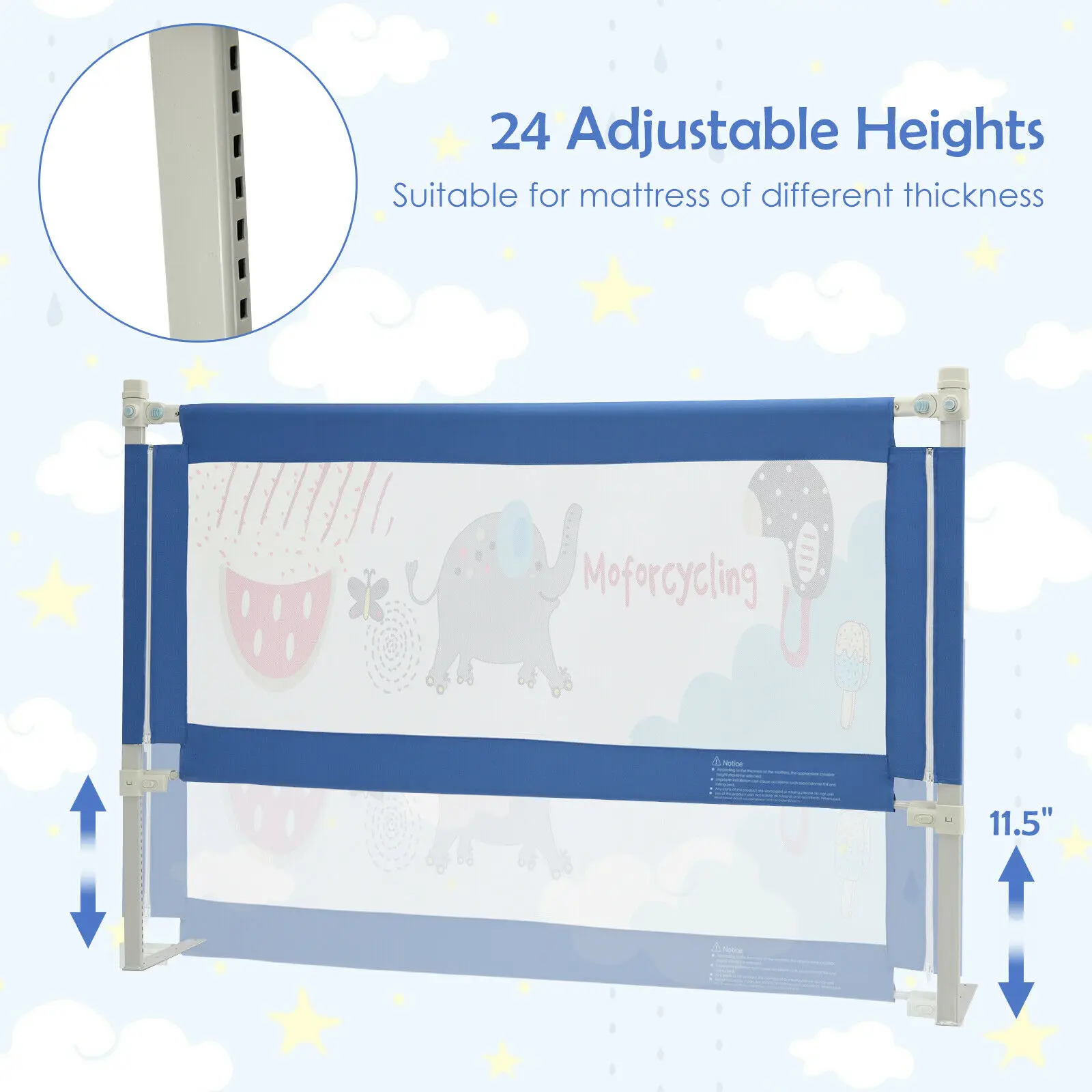 57" Bed Rails for Toddlers Vertical Lifting Baby Bedrail Guard with Lock Blue  BS10005BL