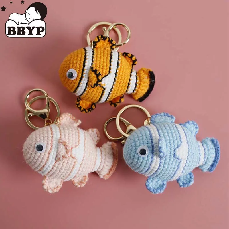 

Милые брелки с изображением рыбки-клоуна, мультяшный мини-ручной вязаный автомобильный брелок, милый рюкзак, сумка, подвеска, держатель для ключей для пары