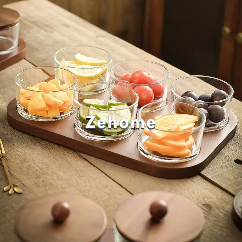 High value Internet celebrity fruit plate household living room coffee table glass KTV fruit plate grid dried fruit snack