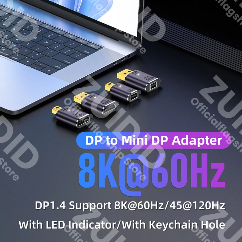 Mini DP to Displayport 1.4 Adapter Converter 8K@60Hz Bi-Directional DP to Mini DP Male to Female Cable Extender for MacBook Pro