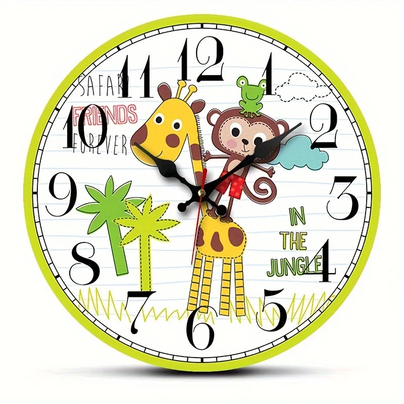 Chic Giraffe Monkey Wall Clock Silent Quartz Movement, Perfect for Bedroom, Living Room, Office Decor - Battery Operated