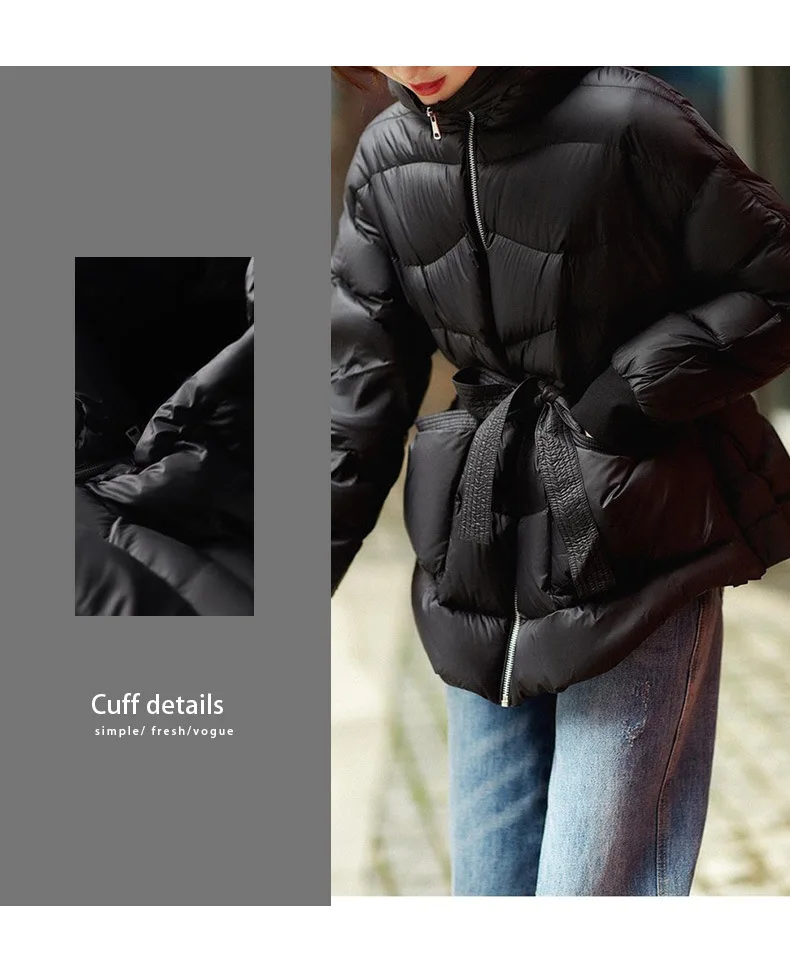 No hinchado, cintura delgada y chaqueta ligera de plumón de ganso con capucha de alta gama, chaqueta de plumón de pan para mujer, 95% plumón de ganso blanco, 4 colores