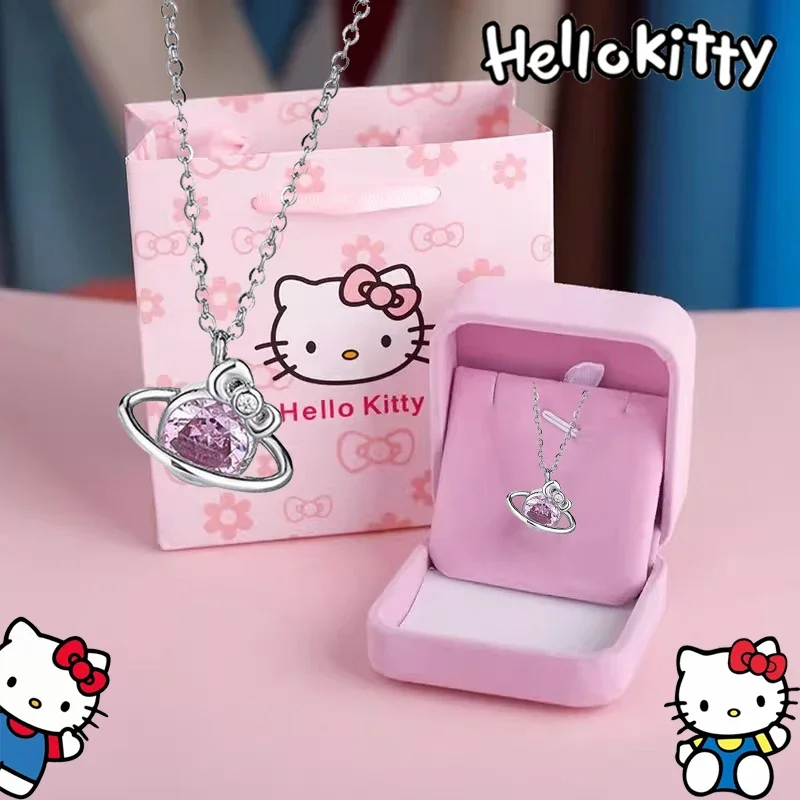 New Fashion Trend Sanrio Helloes Kittys Delicate Diamond Necklace Double Ring Clavicle Chain for Women Cute Cat Children Like It