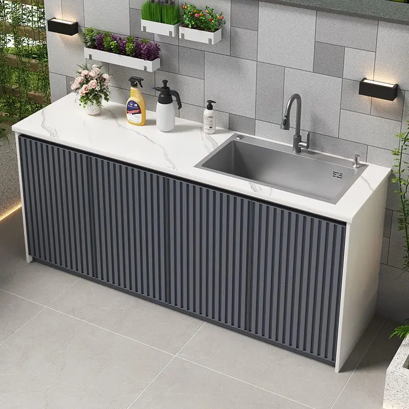 Outdoor washbasin aluminum alloy rock slab laundry sink garden sunscreen vegetable laundry pool integrated basin sink cabinet