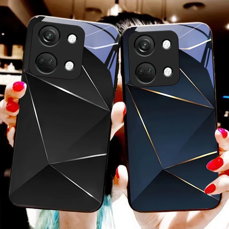 Geometric prism For OnePlus Nord 3 5 6T 7 Pro 8 12 10T Reno8 Lite 5G 10R Nord N30 Hard shell Tempered glass phone case black