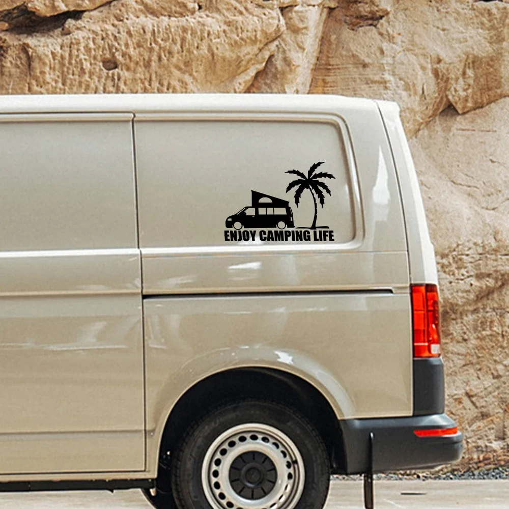 Camping Life Palm Tree Car Sticker Vinyl Decorative Window Windshield Door Side Decal for VW Volkswagen Transporter T4 T5 T8 Bus