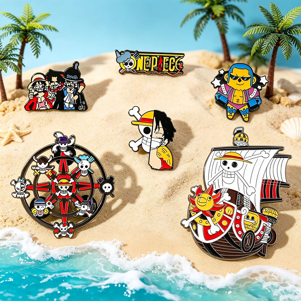 6-teiliges One Piece Anime Emaille-Pin-Set Luffy Charakter Broschen Mode Cartoon Anstecknadeln Dekorative Sammlerstücke Souvenir